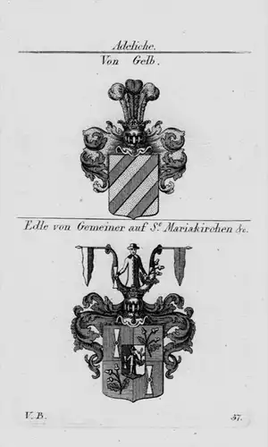 Gelb Gemeiner Mariakirchen Wappen Adel coat of arms heraldry Kupferstich