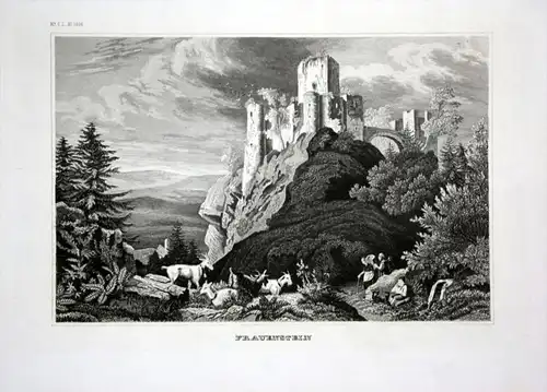 Frauenstein Burg Ruine Erzgebirge Ansicht view  engraving