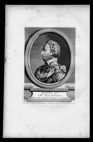 Heinrich III Henri Valois König von Frankreich Kupferstich Portrait