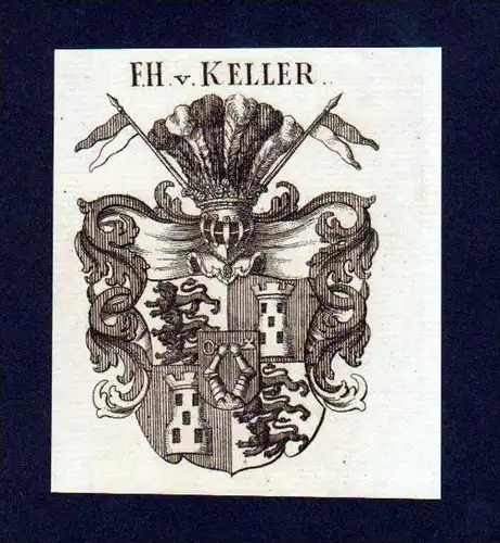 Freiherren von Keller Kupferstich Wappen coat of arms Heraldik