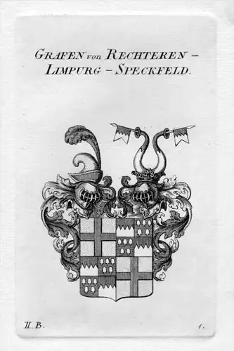 Rechteren Limburg Speckfeld Wappen heraldry Heraldik Kupferstich
