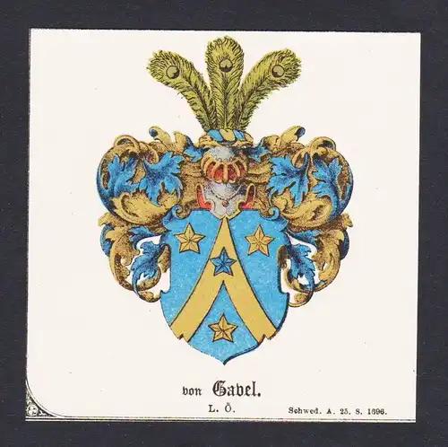 . von Gabel Wappen Heraldik coat of arms heraldry Litho