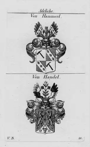 Von Handel Hammerl Wappen Adel coat of arms heraldry crest Kupferstich