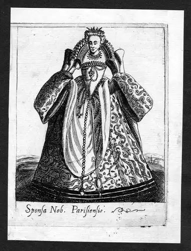 Sponsa Nob, Parisiensis - Paris noblewoman costume engraving Radierung