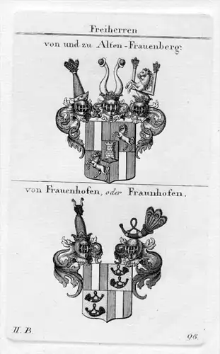 Alten Frauenberg Frauenhofen Wappen Adel heraldry Heraldik Kupferstich