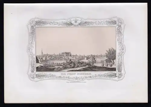 Schwerin Gesamtansicht - Mecklenburg Lithographie Ansicht.