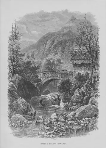 Cirque de Gavarnie Brücke Pyrenäen Frankreich Holzstich wood engraving