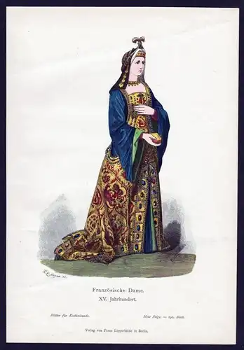 Dame Frankreich France Tracht Trachten costume costumes Original Graphik
