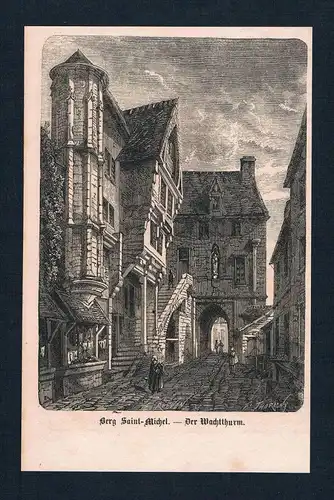 Mount St. Michel Wachturm Frankreich France wood engraving Holzstich