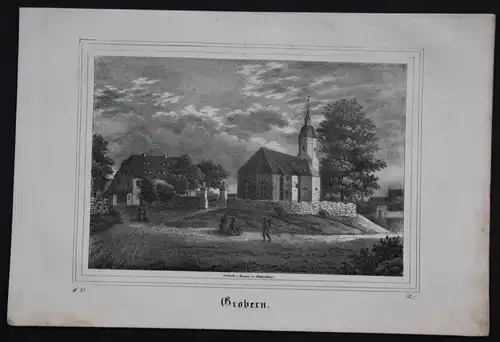 Gröbern Niederau LK Meißen Original Lithographie Litho