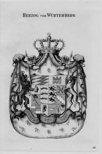 Würtemberg Wappen Adel coat of arms heraldry Heraldik crest Kupferstich