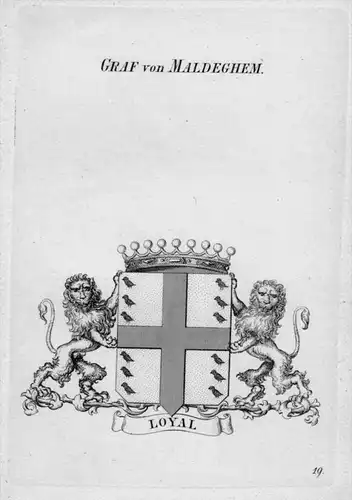 Maldegheim Wappen Adel coat of arms heraldry Heraldik Kupferstich