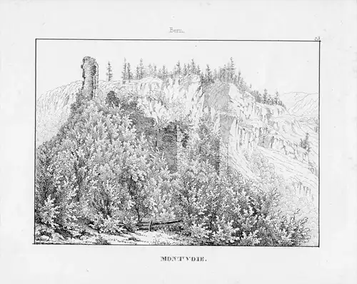 Montvoie Ruine Vogtsberg Kanton Jura Schweiz Lithographie Litho Suisse