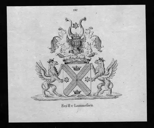 Lommessen Wappen Adel coat of arms heraldry Heraldik Lithographie