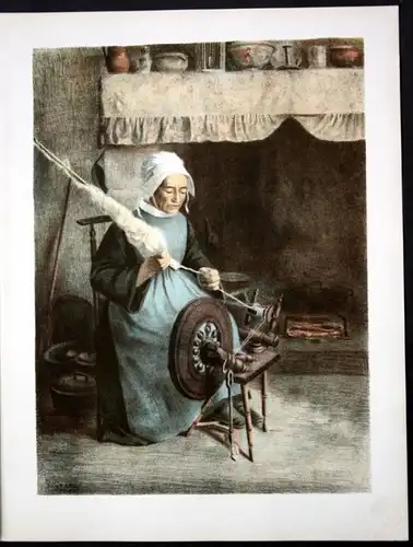 Jeanne Granes "L Aieule" - Spinnrand Spinnerin Art Nouveau Jugendstil Lithographie Poster estampe Moderne