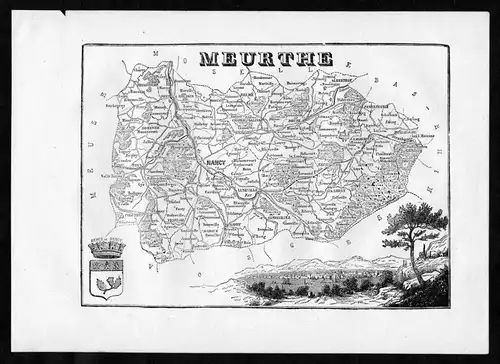Meurthe - Nancy Frankreich France Departement Karte map Holzstich
