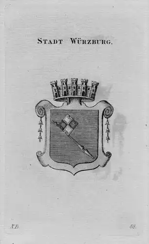 Stadt Würzburg Wappen Adel coat of arms heraldry Heraldik Kupferstich