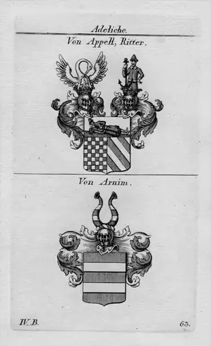 Appell Arnim Wappen Adel coat of arms heraldry Heraldik crest Kupferstich