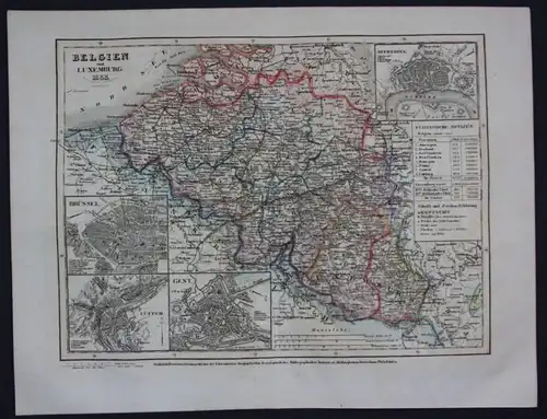 Belgien Luxemburg Belgique Luxembourg Stahlstich Karte map carte gravure