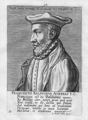 Francois Baudouin (1520 - 1573)  Balduinus Jurist humanist Arras Leuven Strasbourg Genova Bourges Heidelberg