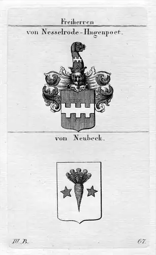 Nesselrode Hugenpoet Neubeck - Wappen Adel coat of arms heraldry Heraldik Kupferstich