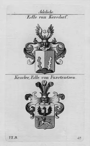 Kersdorf Kessler Fürstentreu Wappen Adel coat of arms Kupferstich