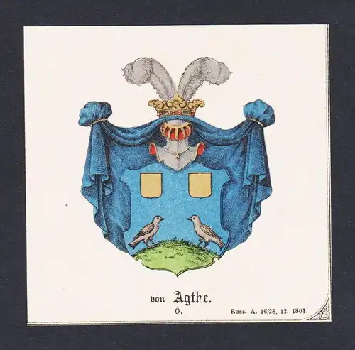 . von Agthe Wappen Heraldik coat of arms heraldry Litho