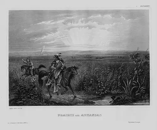 Arkansas Prärie Indianer Landschaft Amerika America Original Stahlstich