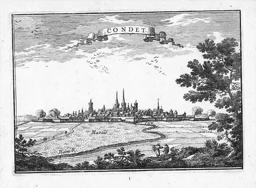 Conde-sur-l'Escault view estampe Beaulieu vue engraving Kupferstich