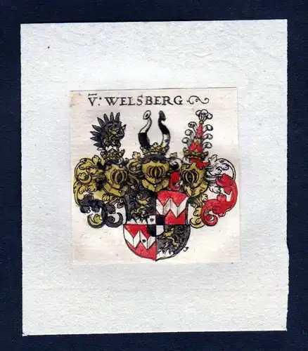 17. Jh von Welsberg Wappen coat of arms heraldry Heraldik Kupferstich