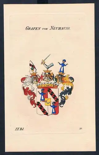 Grafen von Neuhauss Wappen Kupferstich Genealogie Heraldik coat of arms