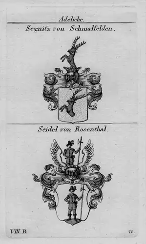 Segnitz Seidel Rosenthal Wappen Adel coat of arms heraldry Kupferstich