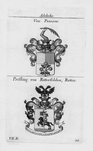 Prieser Prifling Wappen Adel coat of arms heraldry Heraldik Kupferstich