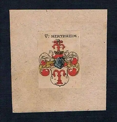 . - Hertzheim Wappen Kupferstich Heraldik coat of arms crest heraldry