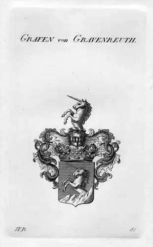 Gravenreuth - Wappen Adel coat of arms heraldry Heraldik Kupferstich