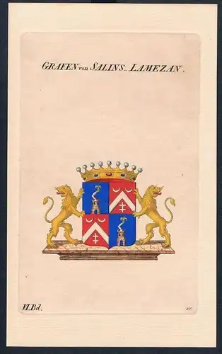 Grafen von Salins-Lamezan Wappen Kupferstich Genealogie Heraldik crest