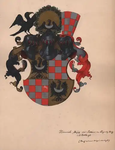 Heinrich Herzog Schlesien Wappen Genealogie genealogy Original Aquarell