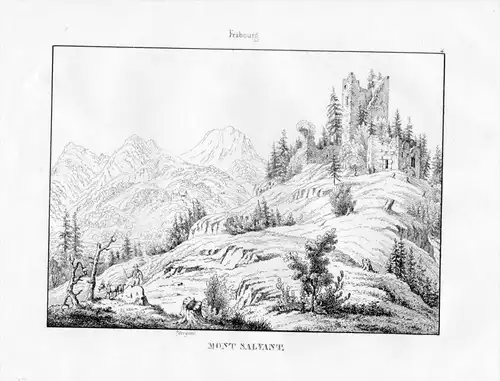 Mont Salvant Ruine Kanton Freiburg Schweiz Lithographie Suisse