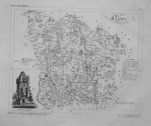 Departement Nievre carte gravure Kupferstich Karte map France Frankreich