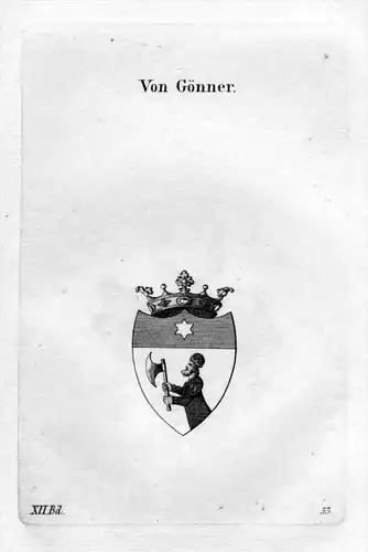 Gönner Adel Wappen coat of arms heraldry Heraldik Kupferstich