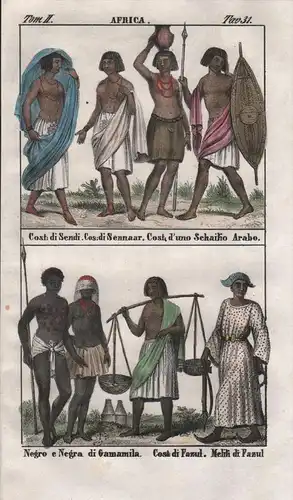 - Sennaar Africa Fazul costume people Lithograph Negro natives