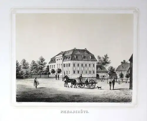 Schloss Nedaschütz Göda Oberlausitz Bautzen Poenicke Lithographie Litho