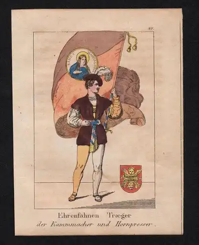 Kammmacher Hornpresser Fahnenträger Original Lithographie lithography