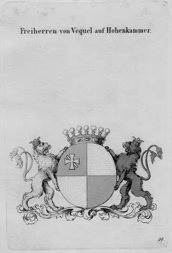 Vequel Hohenkammer Wappen Adel coat of arms heraldry  Kupferstich