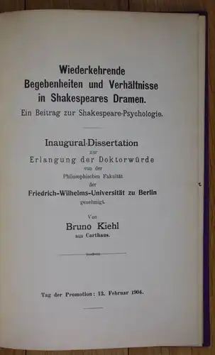 Bruno Kiehl Shakespeare Dissertation Berlin