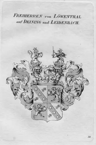 Löwenthal Deining Leidenbach Wappen Adel coat of arms Heraldik Kupferstich