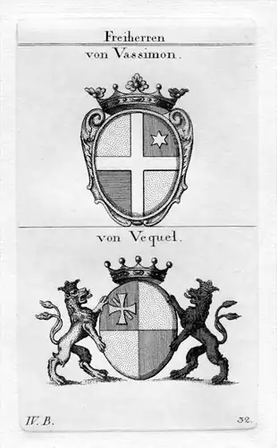 Vassimon Vequel - Wappen Adel coat of arms heraldry Heraldik Kupferstich