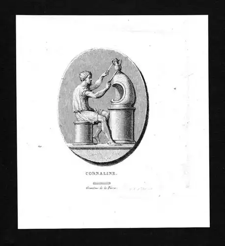 Cornaline Karneol Ofen Gefäß Herstellung Original engraving Kupferstich