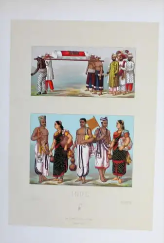 Inder Paar couple costumes Tracht Indien India Lithographie lithograph