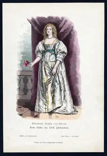 Elisabeth Gräfin von Devon 17. Jhd Trachten Tracht costume original Grafik